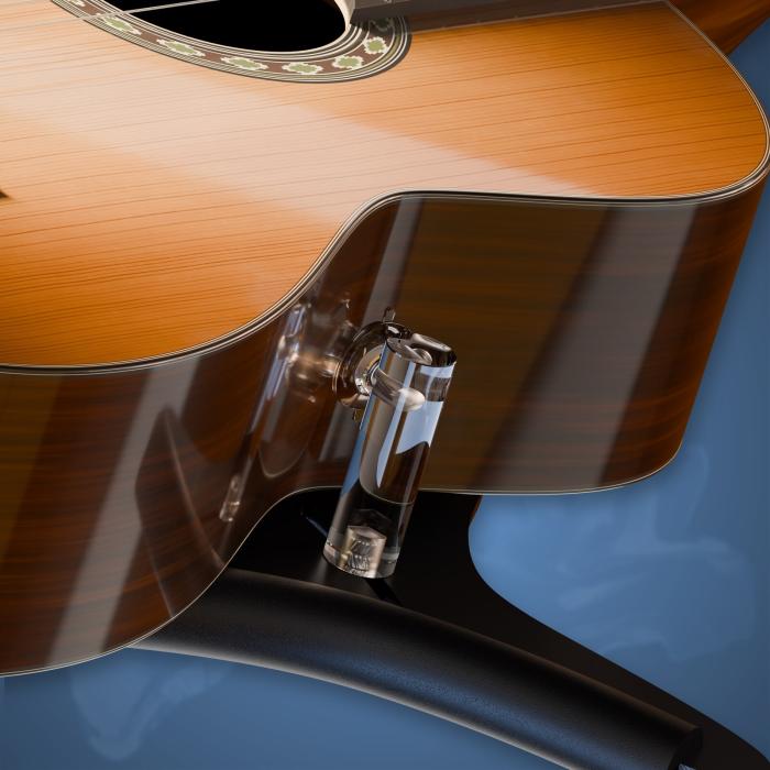 Detailansicht von vorn: Gig-Zargenkonsole mit kleinem Saugnapf an der Gitarrenzarge