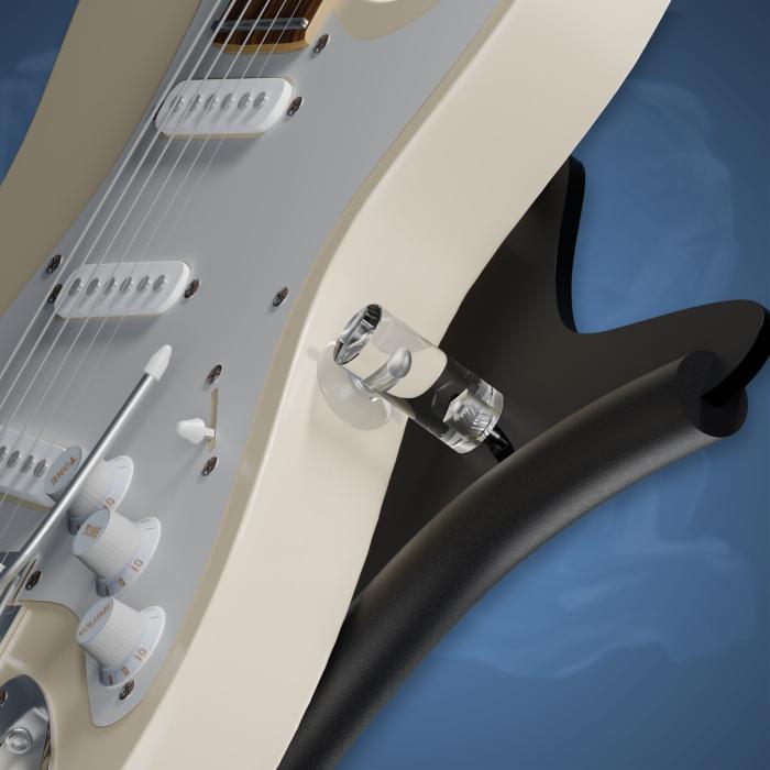 Detailansicht von vorn: Gig Electric-Zargenkonsole mit kleinem Saugnapf an der Gitarrenzarge